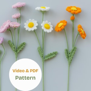 Video tutorial e PDF per realizzare un modello di margherita all'uncinetto, video per realizzare un bouquet di fiori all'uncinetto, modello di fiori all'uncinetto, fiori da matrimonio