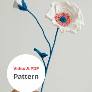 Crochet Poppy Flower Pattern Video Tutorial & PDF, Crochet Flower Bouquet Pattern Video, Crochet Flower Pattern, Crochet Poppy Flower, Daisy