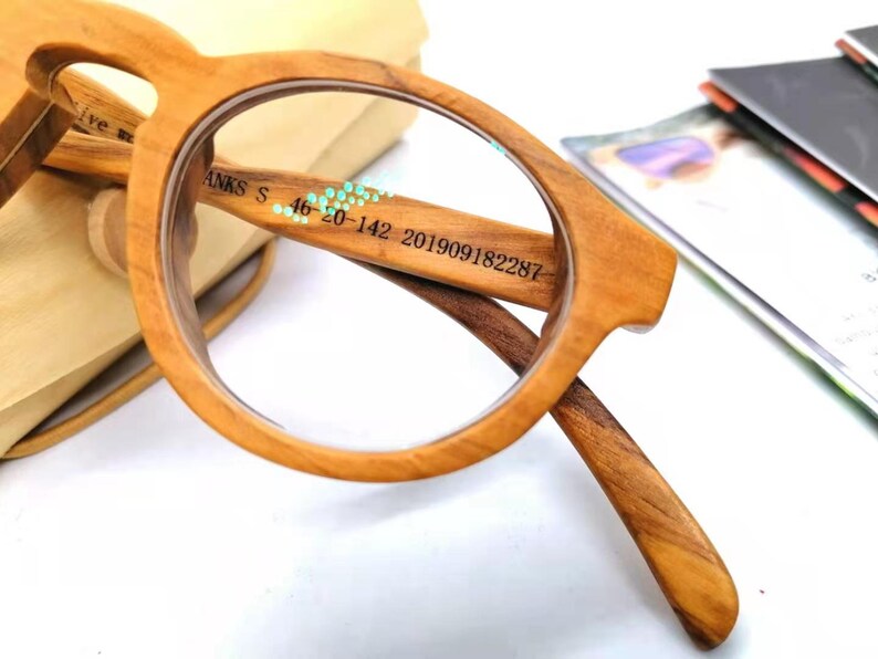 custom prescription progressive eyeglasses THANKS handmade prescription frames olive wood round glasses sunglasses blue light blocking image 5