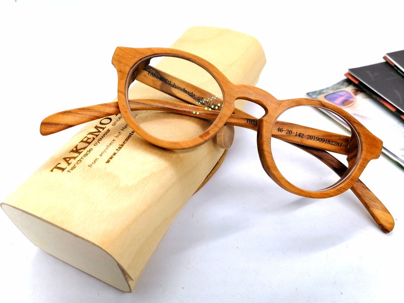 custom prescription progressive eyeglasses THANKS handmade prescription frames olive wood round glasses sunglasses blue light blocking image 4