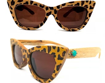 leopard wood cat eye glasses custom turquoise wooden sunglasses handmade prescription progressive eyeglasses ANGEL2019 TAKEMOTO