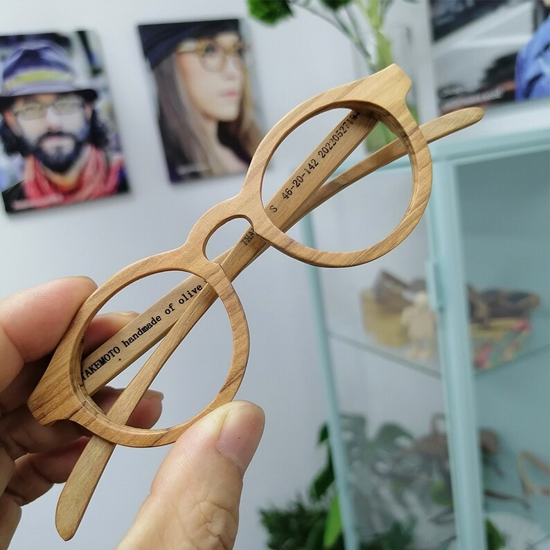 custom prescription progressive eyeglasses THANKS handmade prescription frames olive wood round glasses sunglasses blue light blocking image 1