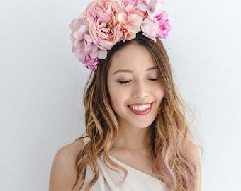 pastel statement flower crown // pink spring racing flower crown / spring races flower crown headband / flower fascinator bohemian