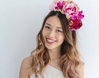 statement flower crown // pink spring racing flower crown / spring races flower crown headband / flower fascinator bohemian