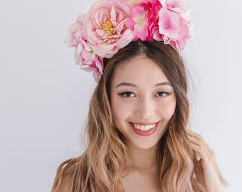 pink statement flower crown // spring racing flower crown / spring carnival flower crown / spring races flower headband / flower fascinator