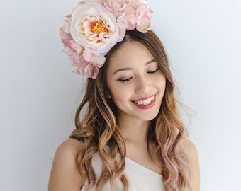 pale pink flower crown headband // spring racing statement flower crown / spring races flower crown headband / flower fascinator bohemian