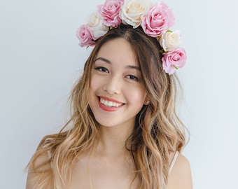 pink champagne flower crown fascinator // spring flower crown / spring racing flower headpiece / spring carnival races