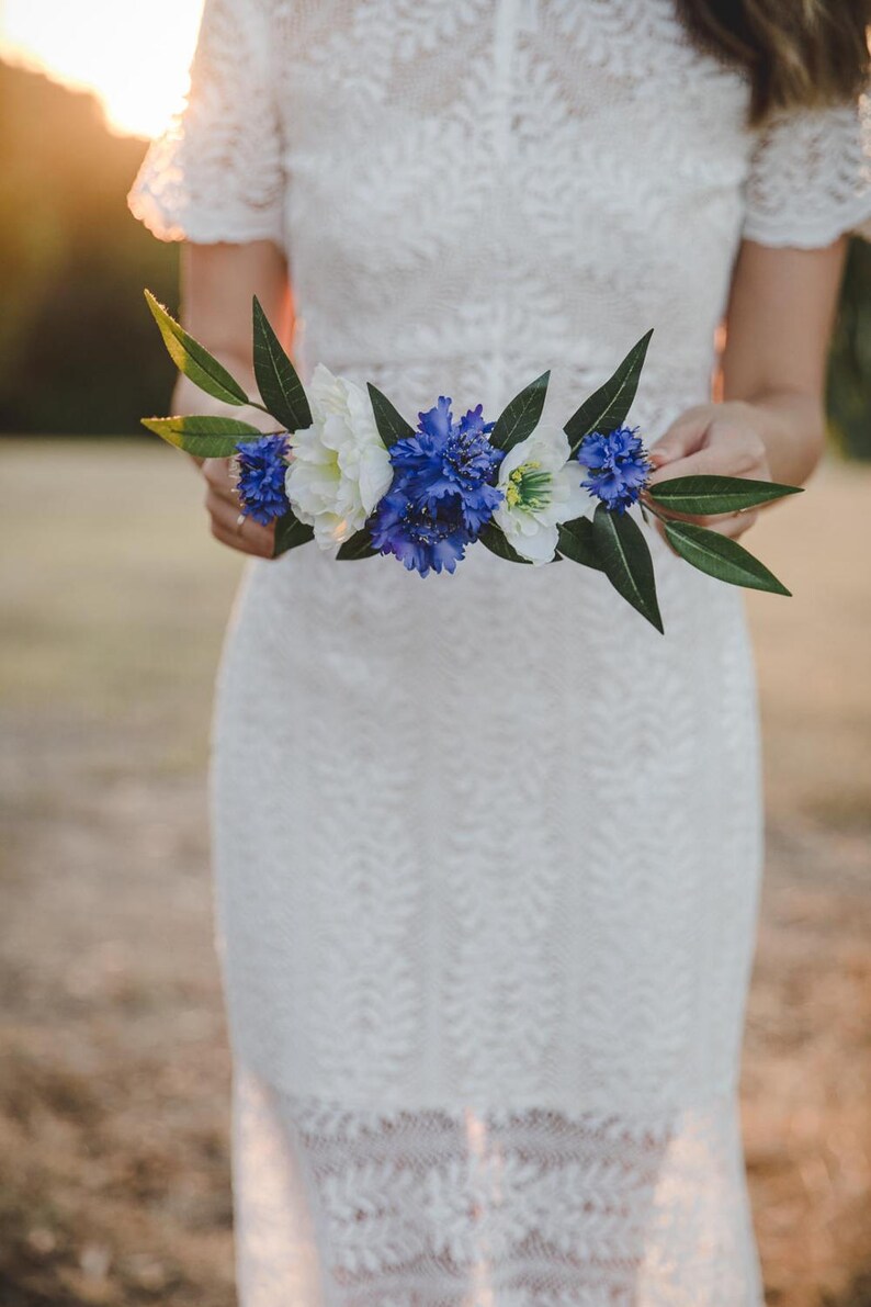 Blue and cream flower crown // blue cornflower flower