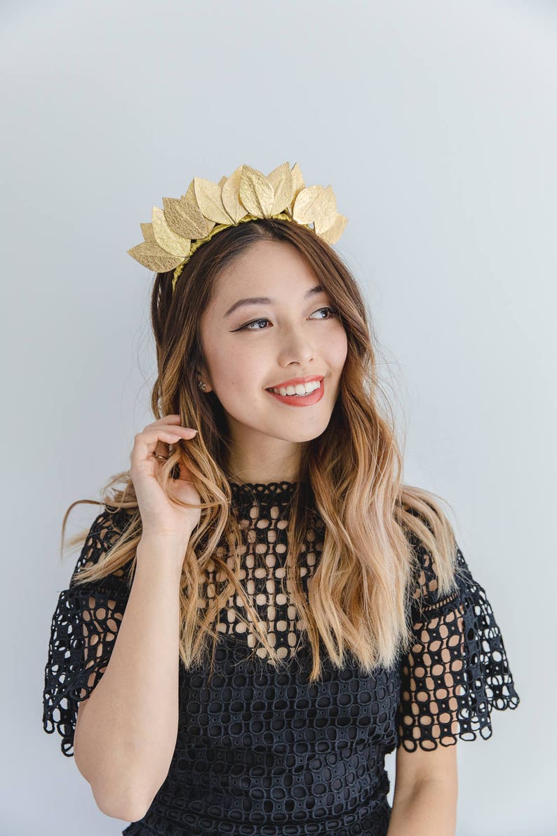 Gold leather leaf crown Fascinator // Metallic gold leaf crown Etsy