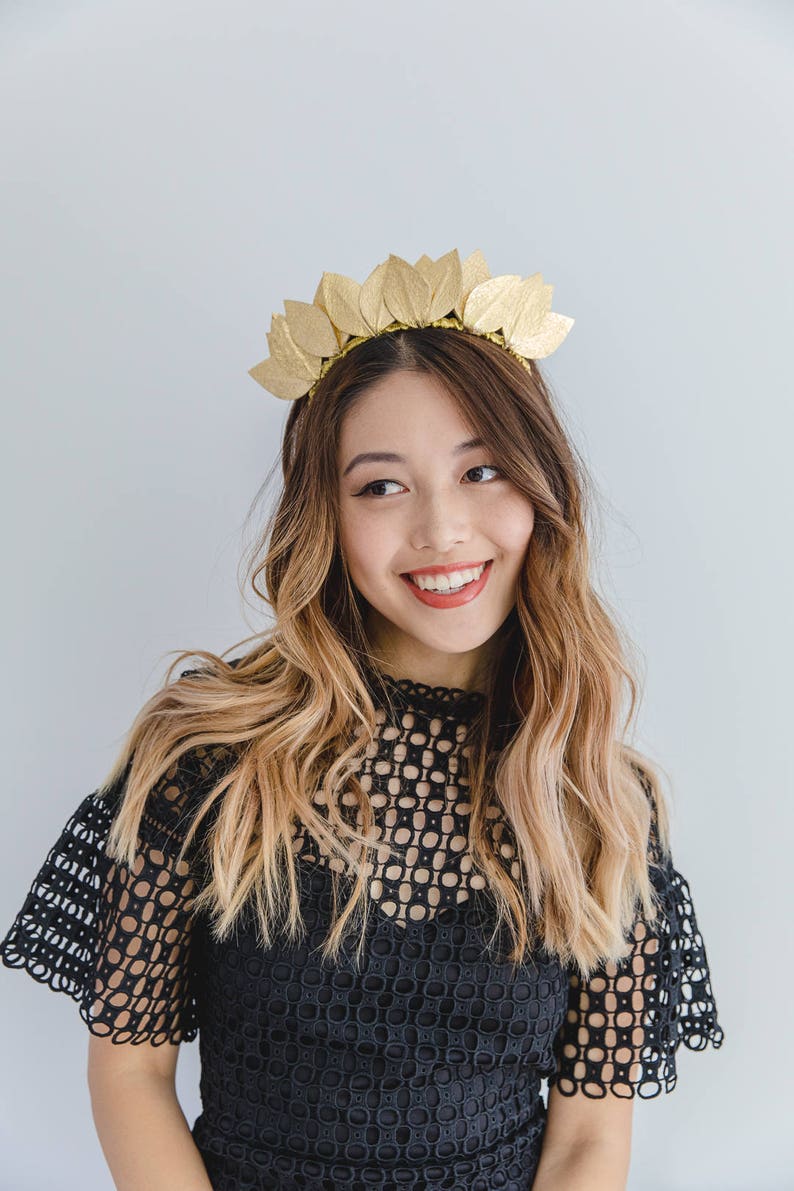 Gold leather leaf crown Fascinator // Metallic gold leaf crown Etsy