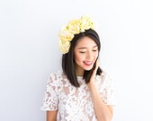 yellow cream peony statement flower crown // bridal wedding floral headpiece, spring headband