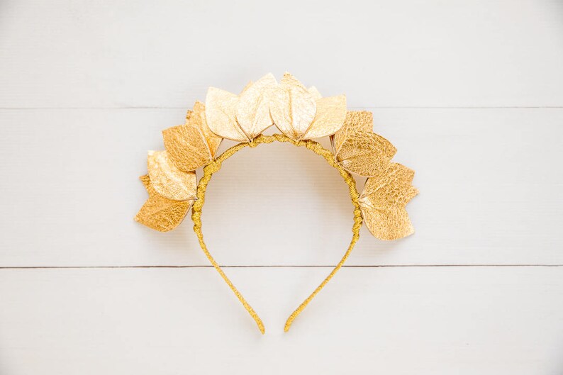 Gold leather leaf crown Fascinator // Metallic gold leaf crown Etsy