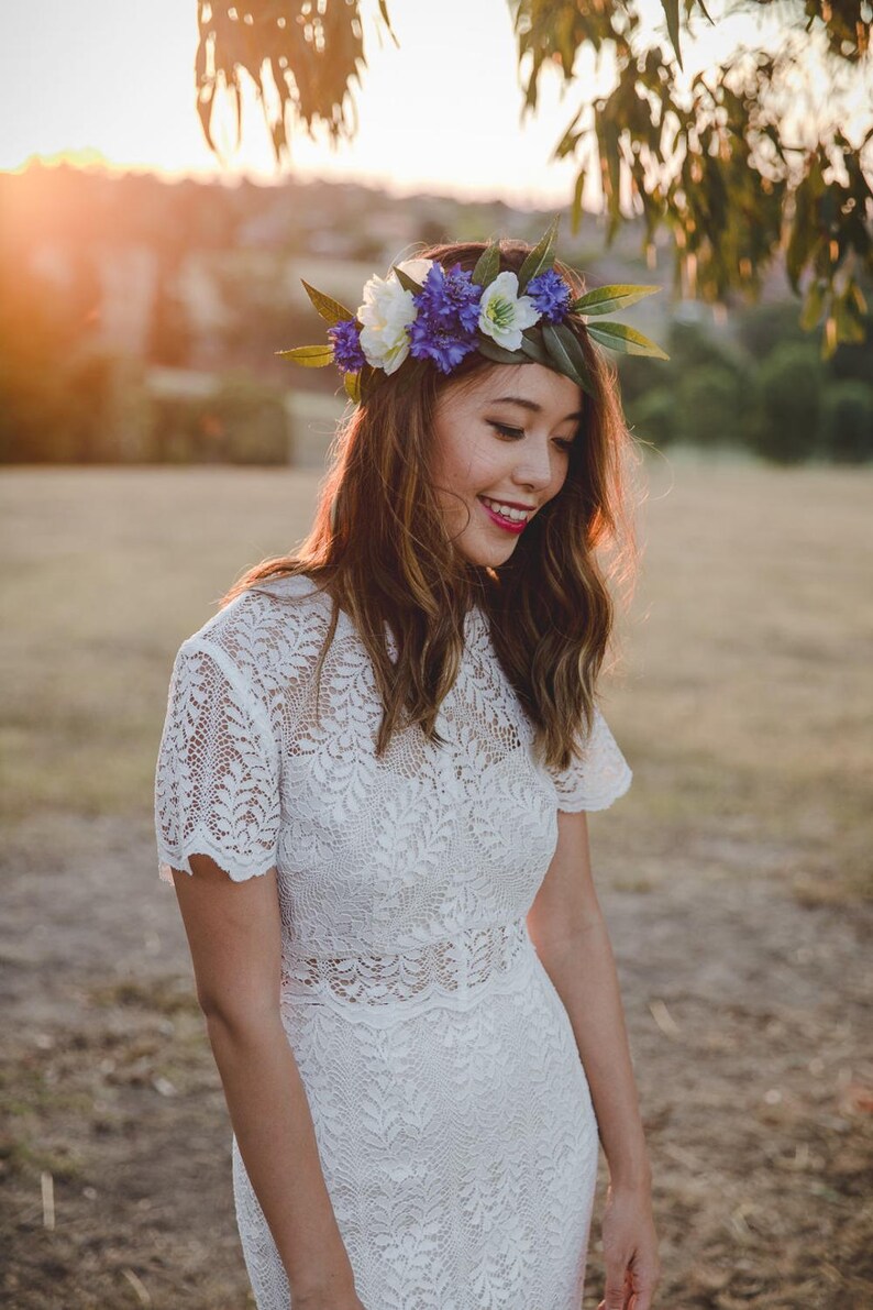 Blue and cream flower crown // blue cornflower flower