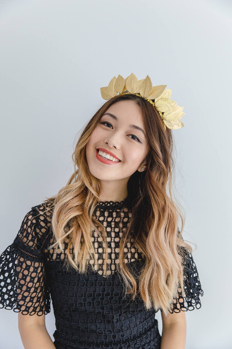 Gold leather leaf crown Fascinator // Metallic gold leaf crown Etsy