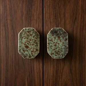 Set of 2 Ceramic Knobs, Octagonal Green and Brown Cabinet Pulls, Handmade Speckled Dresser Drawer Handles, M5 Hardware Included