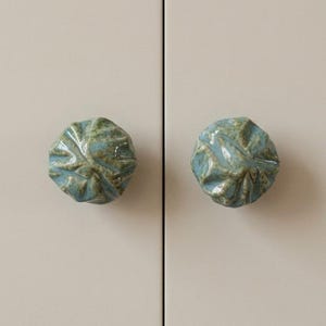 Ceramic Cabinet Knobs Set of 2 | Blue Green Pottery Drawer Pulls | Wabi Sabi Furniture Handles | Unique Wardrobe Knobs | 5cm Dresser Pulls