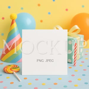 Spaß-Party-Karte Mockup, 6x6 quadratische Geburtstagskartenvorlage, Party-Mockup für Designer, sofortiger digitaler Download, Geburtstagskarten-Mockup