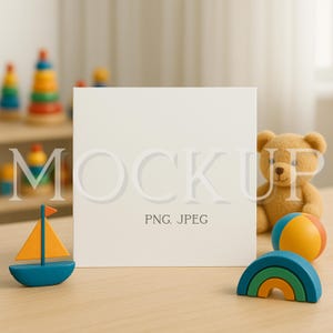 Maquette de carte de bébé, carte de baby shower carrée 6 x 6, PNG et JPEG haute résolution, parfaite pour les faire-part de naissance et les voeux de bébé, maquette pour bébé