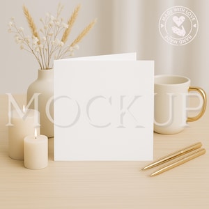 Maqueta de tarjeta cuadrada, tarjeta de 6x6, maqueta de tarjeta de felicitación, plantilla de postal cuadrada, maqueta de decoración de tarjetas, maqueta de invitación, foto de archivo, maqueta bonita