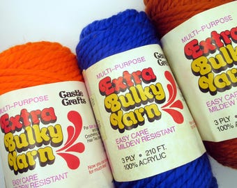 NOS Vintage Extra Bulky Yarn for Macramé 3 PLY 210 FT. Acrylic Orange Finger Knitting Craft Crochet