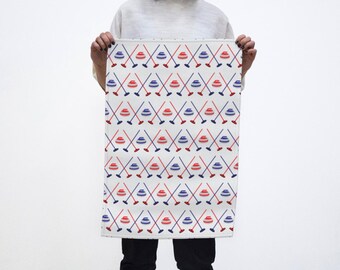 Swept Away Curling Tea Towel – Curling Rock & Broom Print Kitchen Towel – Canadian Sports Decor – Gift for Curlers