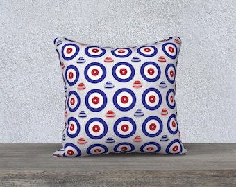 Rock the House Curling Pillow Cover 18x18 – Curling Rock & Ring Pattern Cushion – Sports Throw Pillow Case – Gift for Curlers