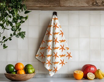 Seestern Geschirrtuch, Bio-Baumwolle Hanf oder Baumwolle Leinen Canvas
