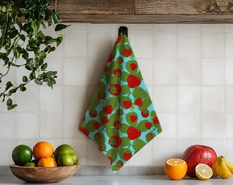 Erdbeerfelder Geschirrtuch, Bio-Baumwolle Hanf oder Baumwolle Leinen Canvas