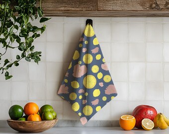 Geschirrtuch mit Pink Poppy und Zitrone, Bio-Baumwolle Hanf oder Baumwolle Leinen Canvas