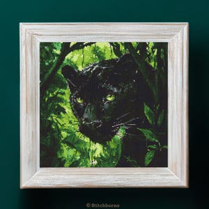 Black Panther in Jungle Cross Stitch Pattern PDF Download Printable Green Wildlife Embroidery Wild Cats Black Panther Cross Stitch Patterns