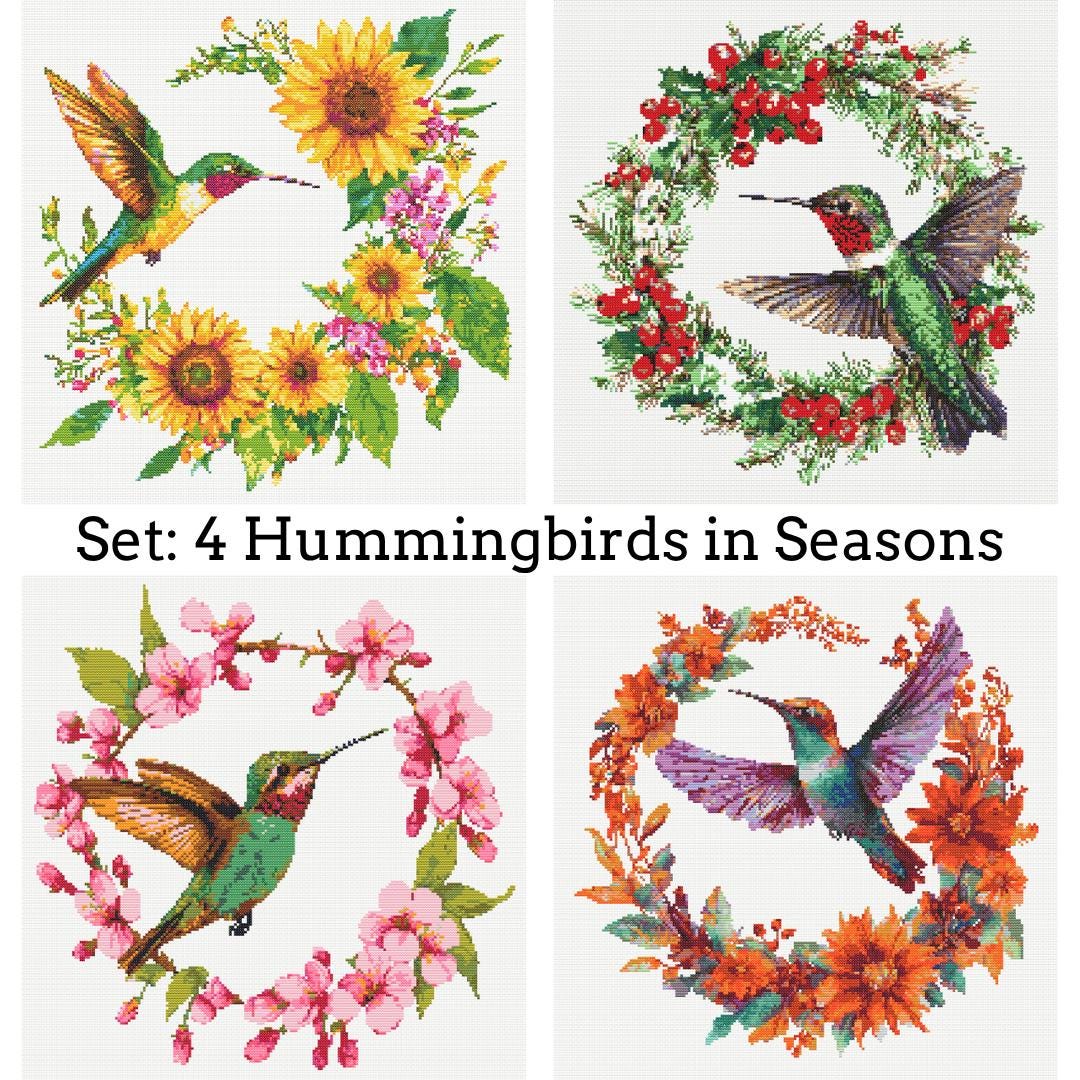 Patterns For Hummingbirds 4 Hummingbirds in Seasons Cross Stitch Patterns PDF Download Printable ...
