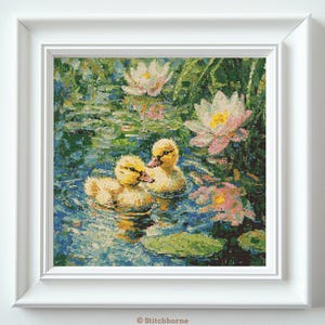 Two Ducklings in Pond Cross Stitch Pattern PDF Download Printable Vintage Embroidery Duckling Cross Stitch Pattern Xstitch Pattern Keeper