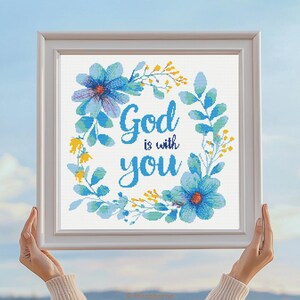 God Is With You Cross Stitch Pattern PDF Download Printable Christian Cross Stitch Patterns Vintage Embroidery Bible Quote Scripture Verse
