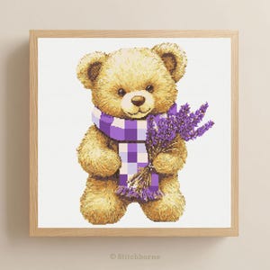 Lavendel patchwork teddybeer kruissteekpatroon pdf download afdrukbare kinderkamer kruissteekpatronen kleinkind kruissteekpatroon