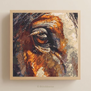 Horse Eye Cross Stitch Pattern PDF Download Printable Cute Horse Cross Stitch Patterns Vintage Embroidery Brown Horse Xstitch Pattern Keeper