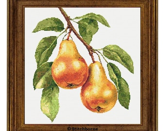Pear Branch Cross Stitch Pattern PDF Download Printable Pears on Branch Pear Tree Cross Stitch Patterns Cozy Autumn Cross Stitch Fall Fruits