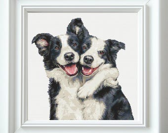 Border Collie Friends Cross Stitch Pattern PDF Download Printable Dog Border Collie Cross Stitch Patterns Dogs Two Border Collies Pattern