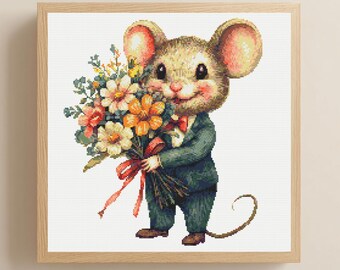 Topo con fiori schema punto croce PDF download stampabile divertenti schemi punto croce topi floreali animali topi schemi punto croce