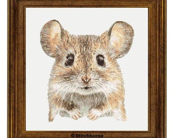 Mouse Cross Stitch Pattern, Curious Adorable Rodent with Big Eyes, PDF Digital Download