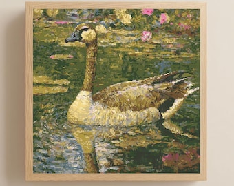 Goose in Pond Cross Stitch Pattern PDF Download Printable Nature Pattern Vintage Goose Embroidery Swimming Goose Cross Stitch Pattern Keeper