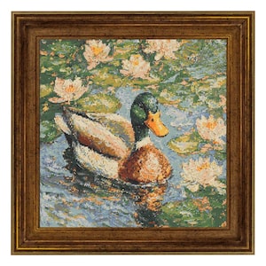 Duck in Pond Cross Stitch Pattern PDF Download Printable Mallard Wild Duck Embroidery Vintage Wildlife Waterlilies Xstitch Pattern Keeper