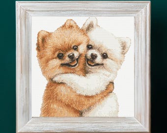 ポメラニアン犬のクロスステッチパターン - デザインサイズ：200 x 200