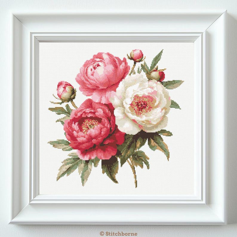 Peonies Cross Stitch Pattern PDF Download Printable Pink Flowers Romantic Vintage Embroidery Peonies Spring Flowers Xstitch Pattern Keeper image 12