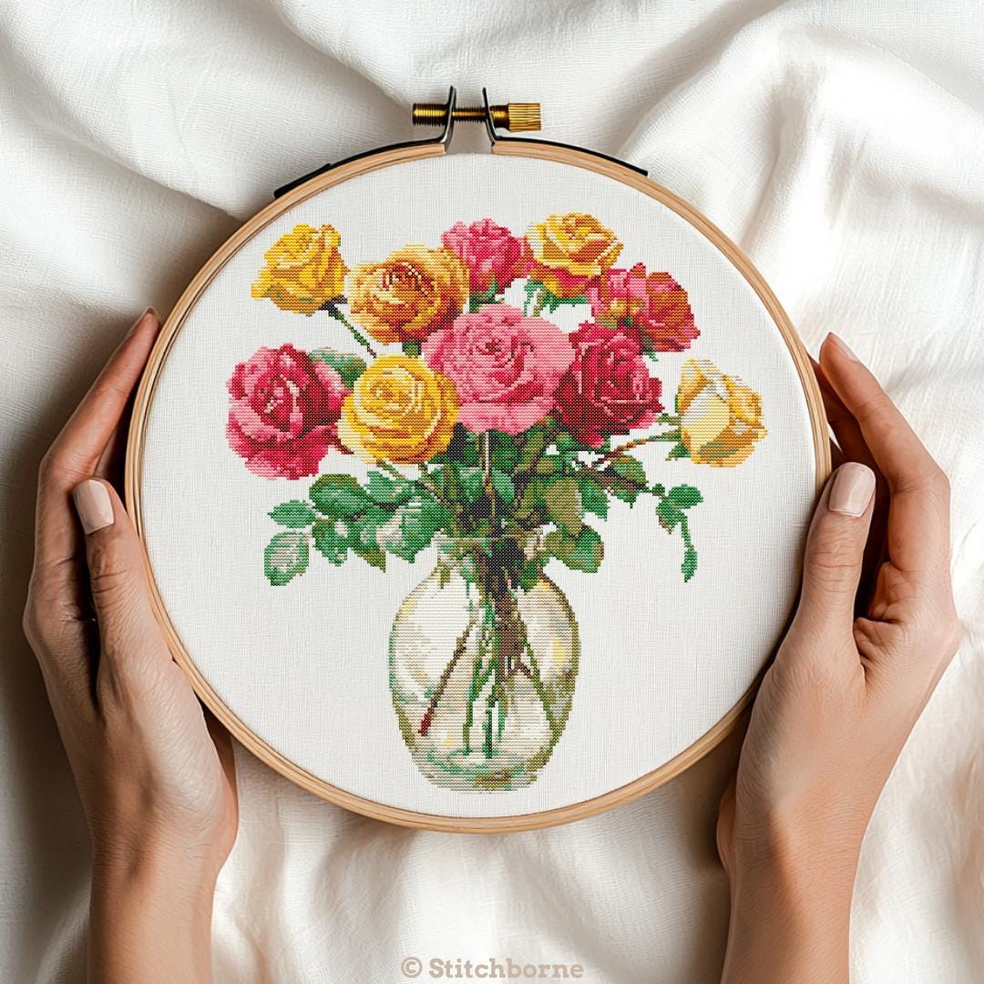Roses in Vase Cross Stitch Pattern PDF Download Printable Roses Cross ...
