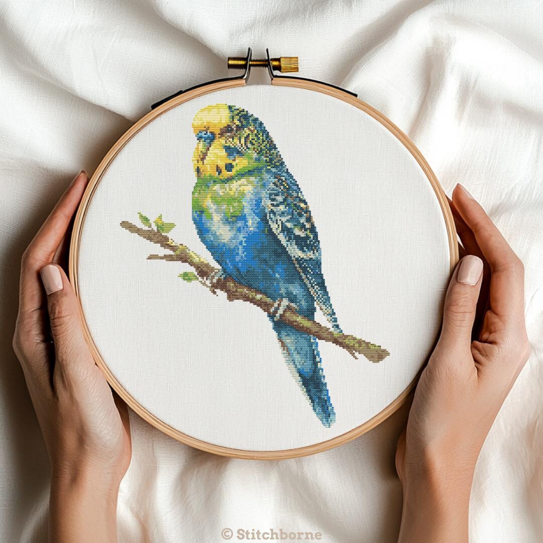 Budgie on Branch Cross Stitch Pattern PDF Download Budgerigar Bird ...