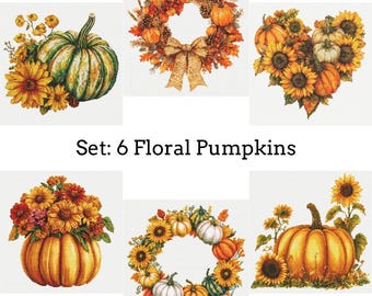 6 Blumen Kürbisse Kreuzstichmuster PDF Download Printable Cozy Autumn Kreuzstichmuster Thanksgiving Kreuzstichmuster Bundle