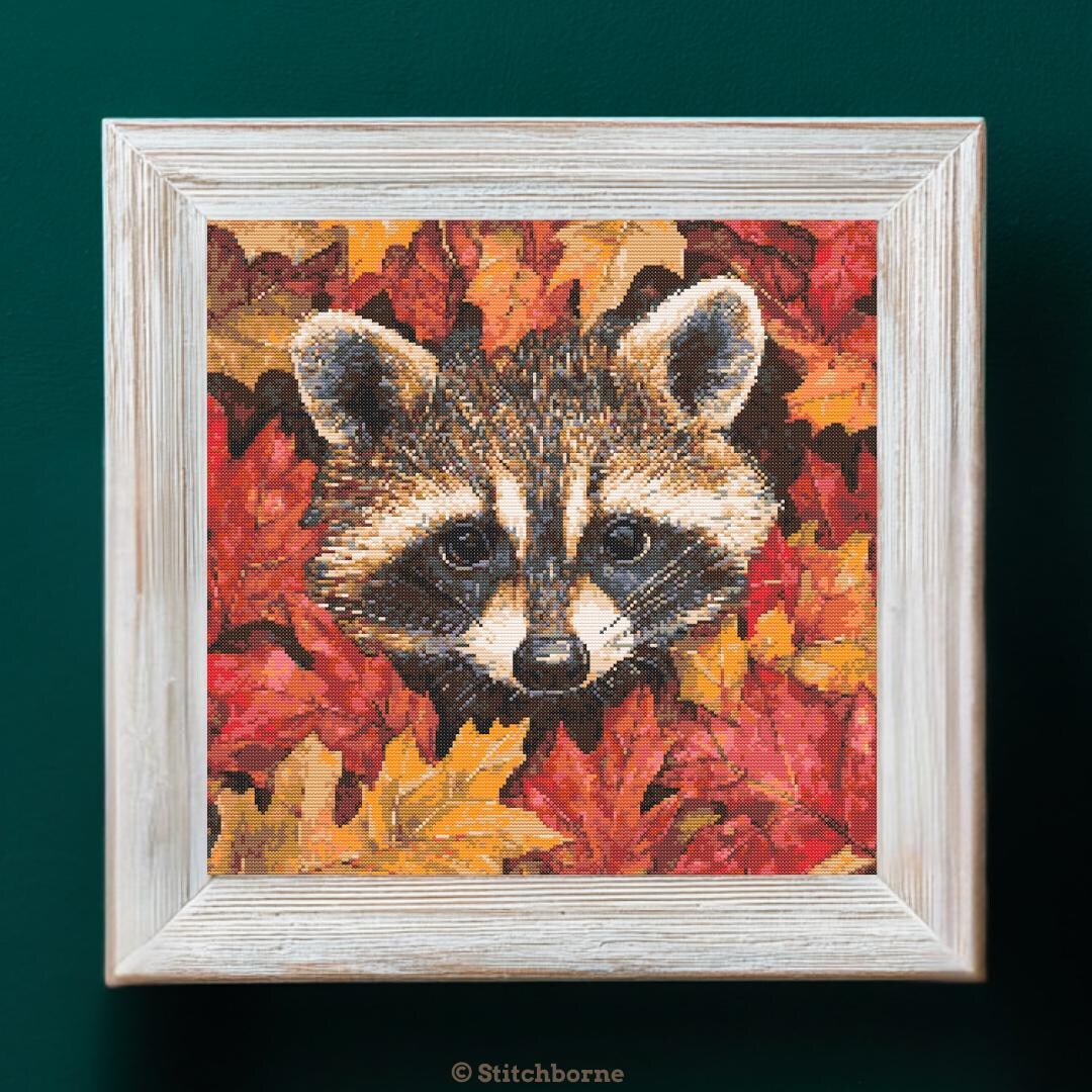 Fall Raccoon Patterns Raccoon in Autumn Leaves Cross Stitch Pattern PDF Download Printable ...