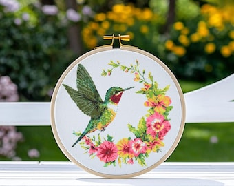 Hummingbird and Flowers Cross Stitch Pattern PDF Download Printable Hummingbird Cross Stitch Patterns Vintage Floral Embroidery Bird Flower