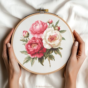 Peonies Cross Stitch Pattern PDF Download Printable Pink Flowers Romantic Vintage Embroidery Peonies Spring Flowers Xstitch Pattern Keeper image 11