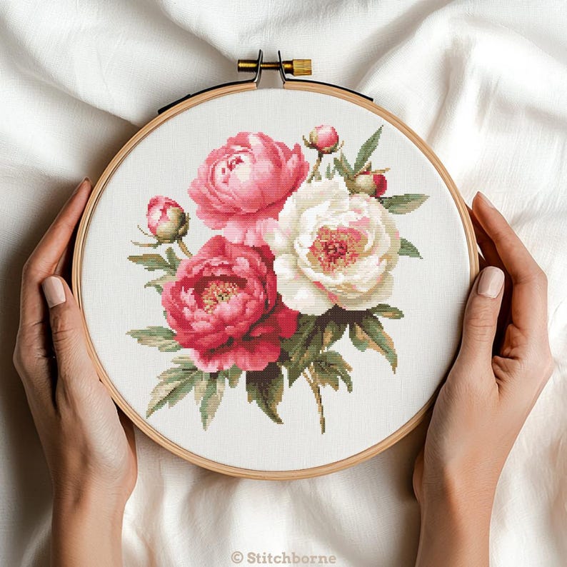Peonies Cross Stitch Pattern PDF Download Printable Pink Flowers Romantic Vintage Embroidery Peonies Spring Flowers Xstitch Pattern Keeper image 11